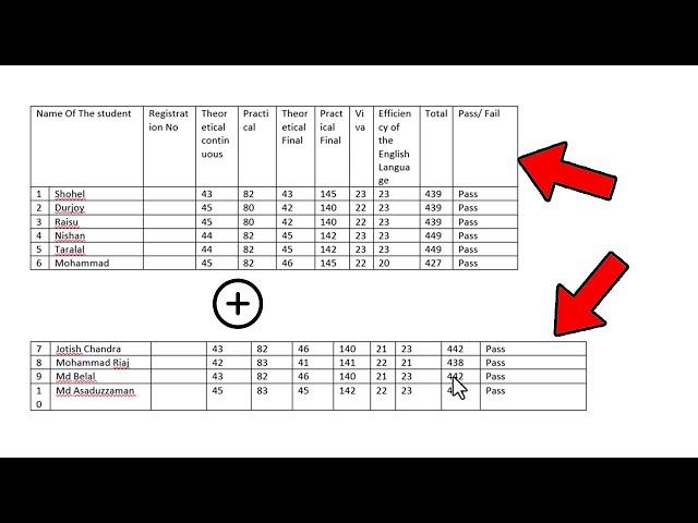 How to merge two tables in word vertically