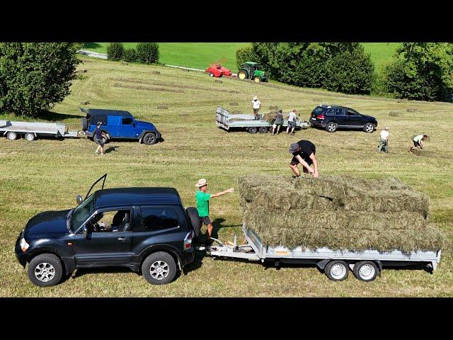 Hay harvest for game feeding | John Deere, Steyr, Reform hay rake, Pöttinger swather, Jeep, PUCH-G