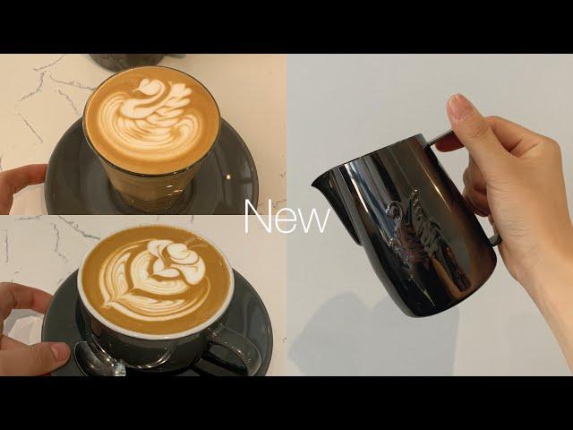 Basic Latte Art Tutorials with my new Jibbi jug, Milk steaming, Cafe vlog, Barista milk pitcher