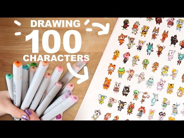 DRAWING 100 ANIMAL CROSSING CHARACTERS. New Horizon added characters.  Making my Patreon Print.