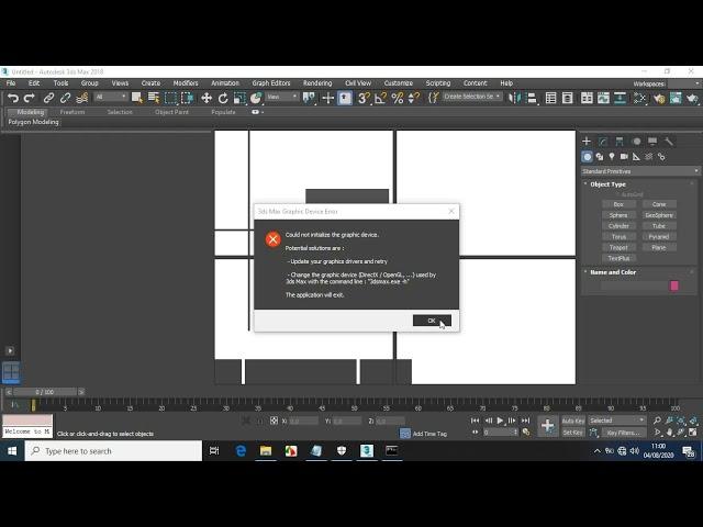 3Ds Max Could not initialize the graphic Device Solved