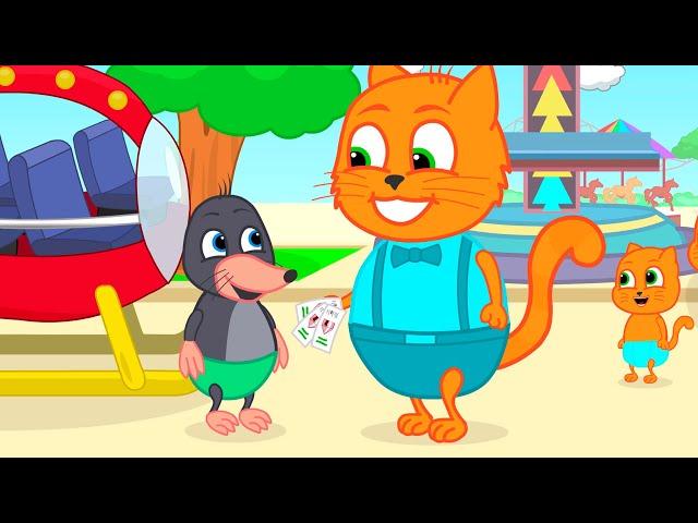 Cats Family in English - Tickets for a helicopter ride Cats Cartoon for Kids