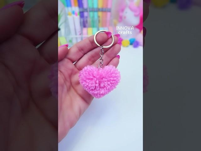 Easy craft ideas / DIY Pom Pom heart keychain #shorts #craft #artandcraft #youtubeshorts #art #diy