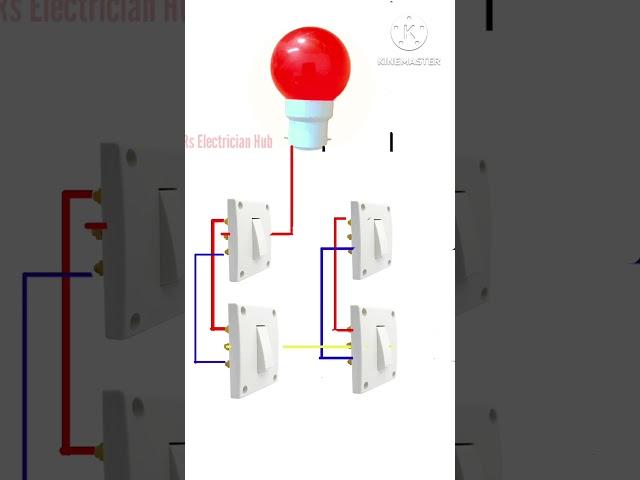 #Rs Electrician Hub #2 way switch #3wayswitch 1bulb ko 4 switch se on off kare