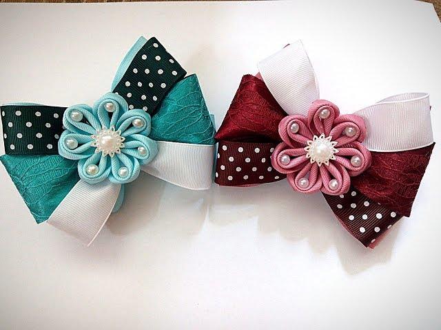 Школьные бантики из лент канзаши МК / Bows school kanzashi. Hair Style kanzashi