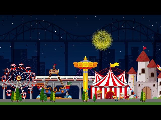 Amusement park at night animation background scene