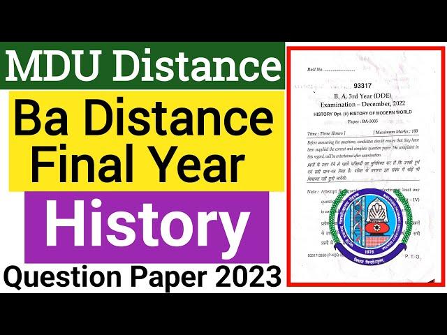 Mdu Ba Distance Final Year History Question Paper 2023 | Mdu Ba Distance 3rd Year History Paper