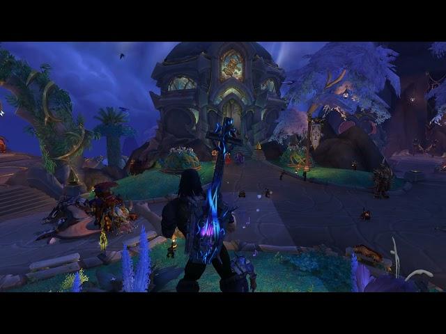 Void Elf Death Knight Dancing atop the Valdrakken Fountain