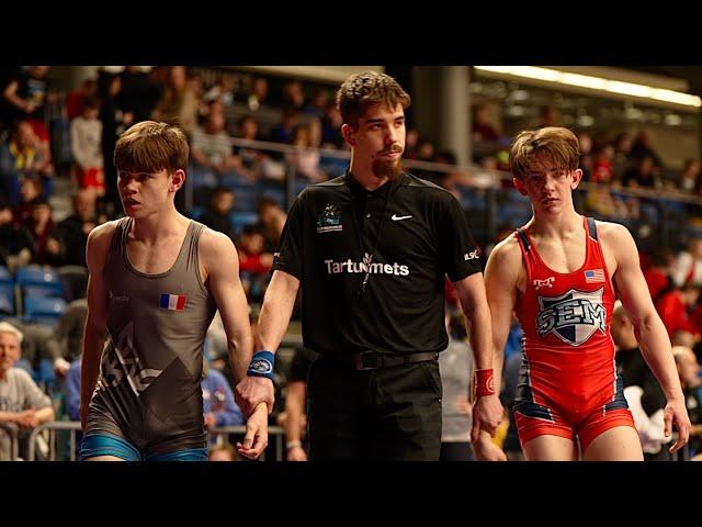 U17 Hayden Haber (USA) vs Jean Adsuar (FRA) 60kg. Freestyle boys youth wrestling.