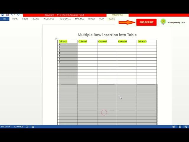 MS Words   Insert multiple rows in any existing table