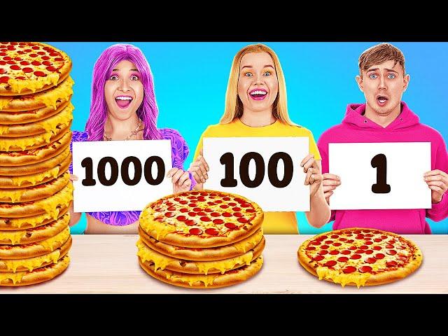 EXTREME 1000 LAYERS OF FOOD CHALLENGE || Big VS Medium VS Small Plate by 123 GO! FOOD