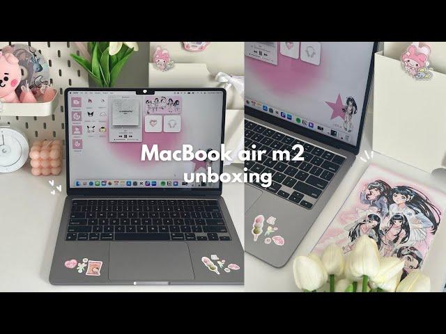 MacBook Air m2 unboxing  setup, aesthetic customizing and decorating (asmr)