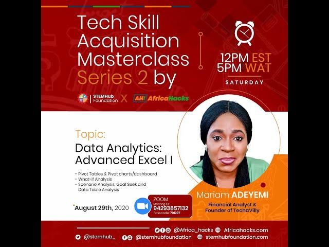 Data Analytics: Advanced Excel Part 1 by Mariam Adeyemi, Founder of Techavilly