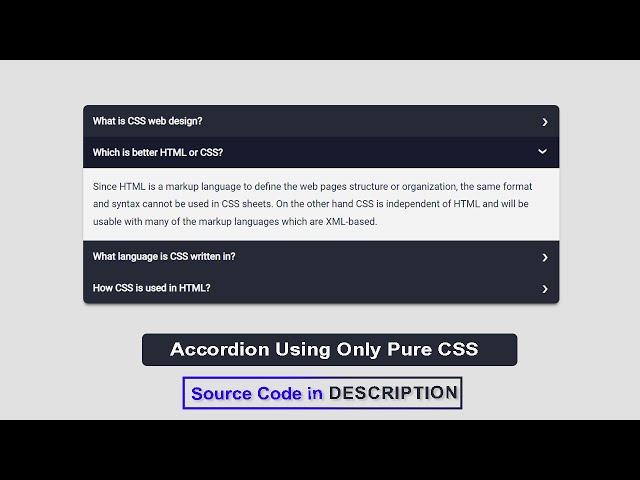 How to create an accordion menu using only pure css | Responsive Accordion Using Only  Pure CSS