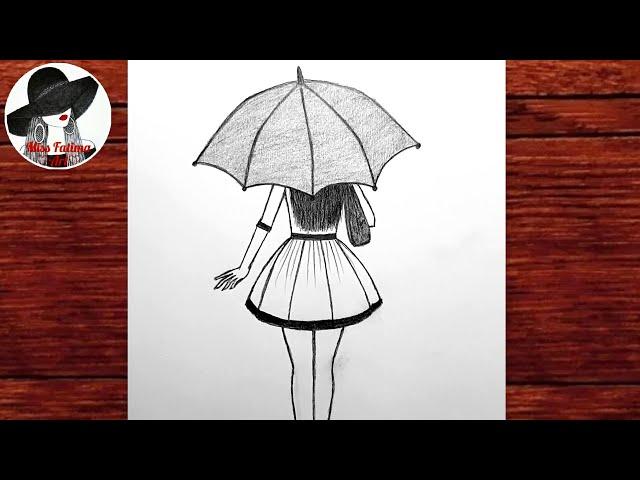 Как нарисовать ДЕВУШКУ С ЗОНТОМ | ПРОСТОЙ РИСУНОК КАРАНДАШОМ | How to draw a girl with umbrella