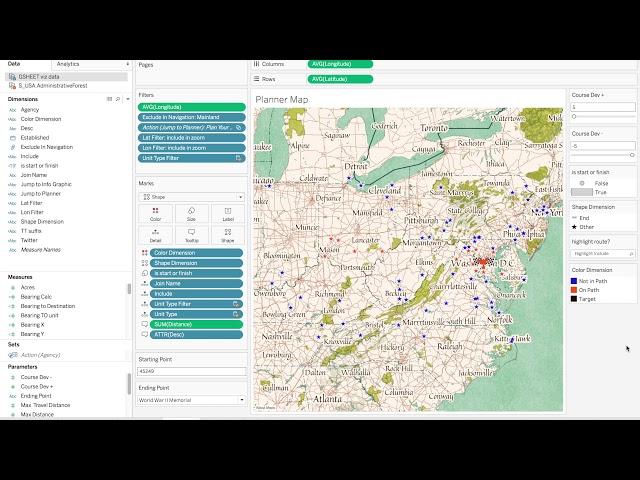 Tableau Distance and Bearing Calculations