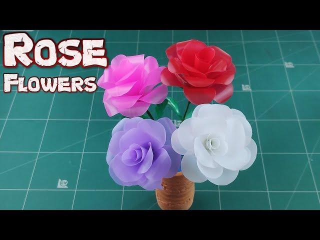 DIY Drinking Straw Crafts Idea | How to Make Fold A Rose Flower From Plastic Tubes Tutorial Ep.10