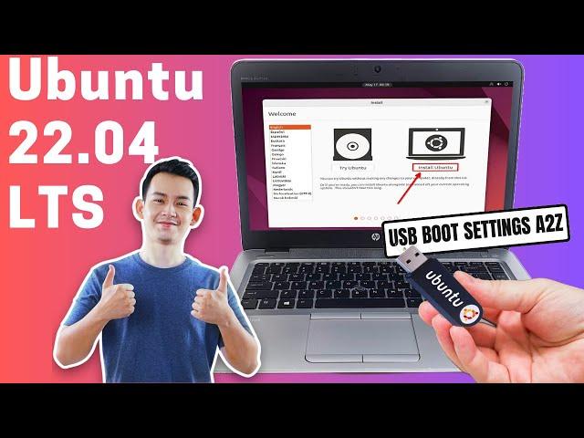 install Ubuntu 22 04 on HP EliteBook 840 G3 from USB Boot settings A2Z