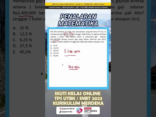 LATIHAN SOAL PENALARAN MATEMATIKA UTBK SNBT #utbk #snbt #shorts #short  #snbp #trending #viral