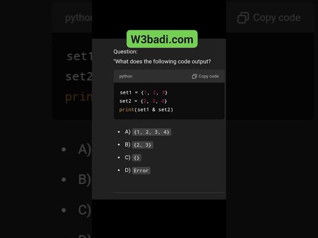 Python Quiz: Set Operations"#PythonSets #AdvancedPython #ProgrammingBasics #TechTrivia  #learnpython