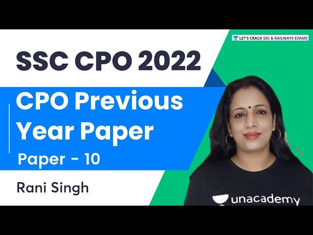 CPO Previous Year Paper | Paper - 10 | English | SSC CPO 2022 Exam | Rani Singh