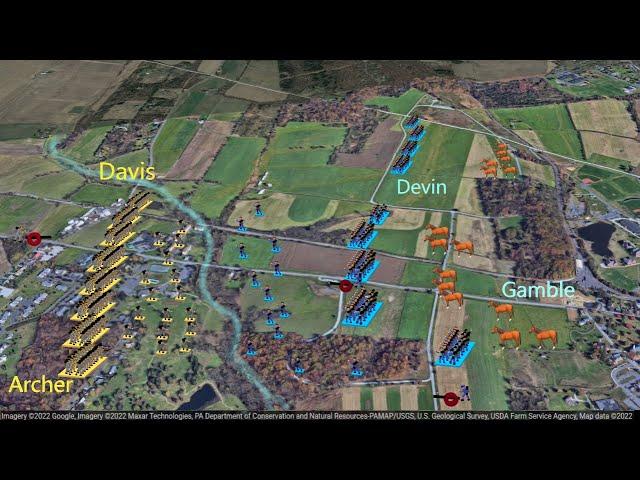 Buford's Stand at Gettysburg Battle: Willoughby Run | Gamble and Devin hold McPherson's Ridge | Maps