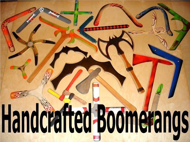 Boomerangs of many shapes and sizes.