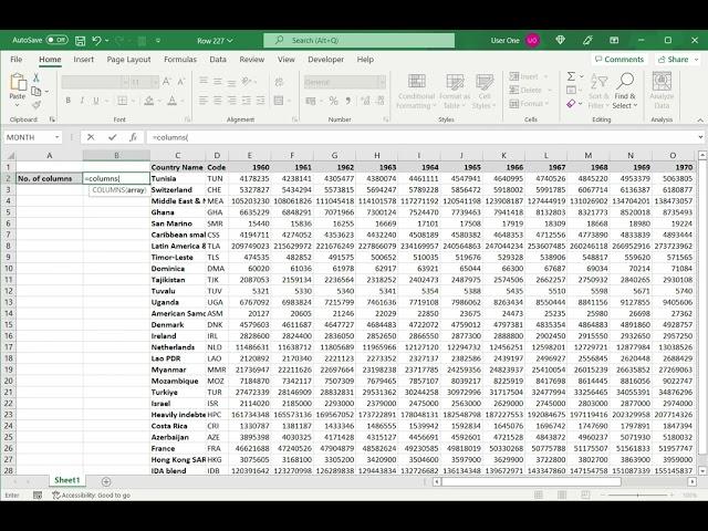 How to count columns in Excel 1