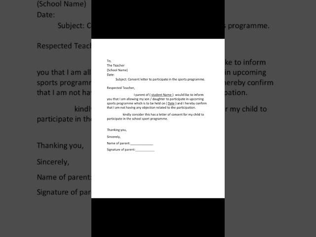 Consent letter to participate in the sport programme#shorts#help#viralvideo