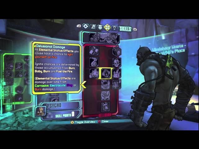 Borderlands 2 - Krieg The Psycho - Skill Tree Display - Head/Skin Display - 15 min Gameplay