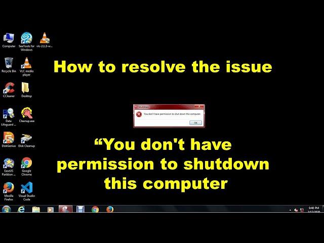 How to resolve the issue "You don't have permission to shutdown this computer".