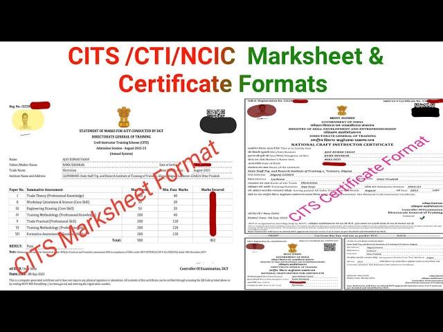 My CITS / CTI / NCIC / ITI Instructor Marksheet & Certificate Formats issued by NCVT,DGT,MSDE