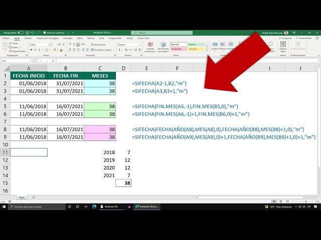 Calcular los MESES transcurridos con dos fechas cualquieras en Excel