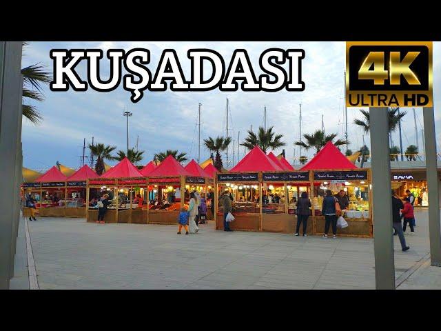 KUŞADASI TURKEY MARINA RESTAURANTS AND BAZAAR | 4k UHD  60fps | March 2022