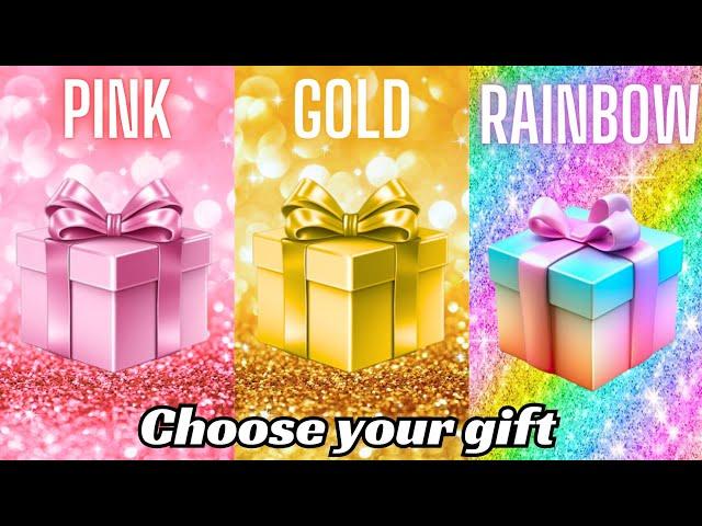 Choose your gift||3 gift box challenge||2 good & one bad||Pink, Gold & Rainbow #choosebox #games