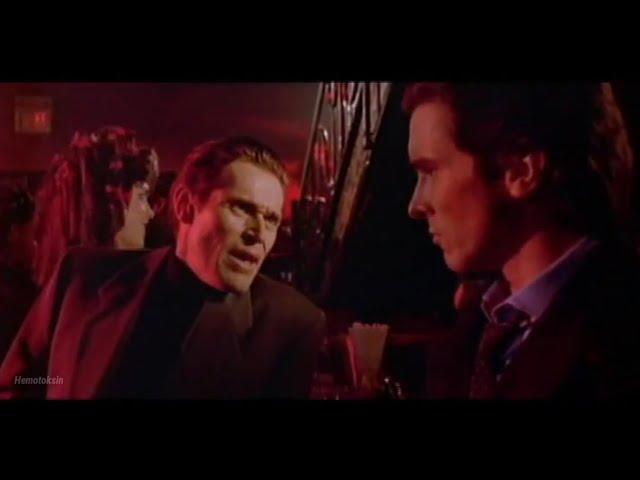 Willem Dafoe talking to Patrick Bateman meme (Two guy talking at bar)