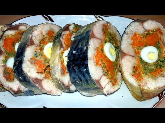 Рулет из скумбрии с начинкой! Очень вкусный рецепт! Рыбные  блюда на Праздничный стол!