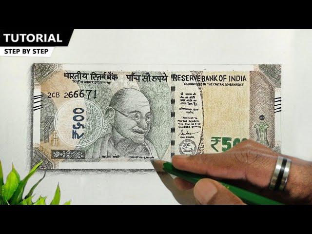 How to draw hyper Realistic 500 hundred rupees note// farzi note Drawing