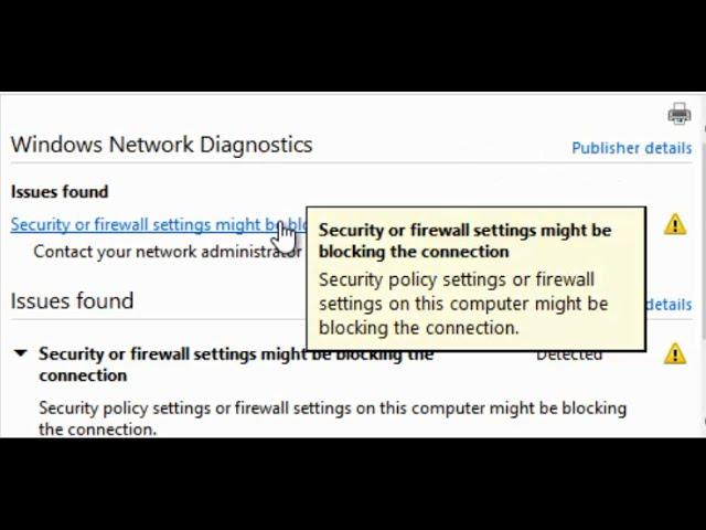 Security or firewall settings might be blocking the connection Windows 10 Network Diagnostics