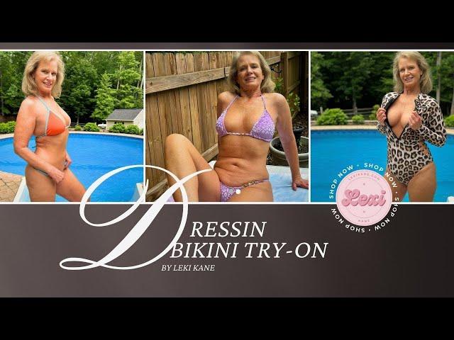 Dressin Bikini Try-On Haul with Leopard Print & Sheer Cover-Ups #over50