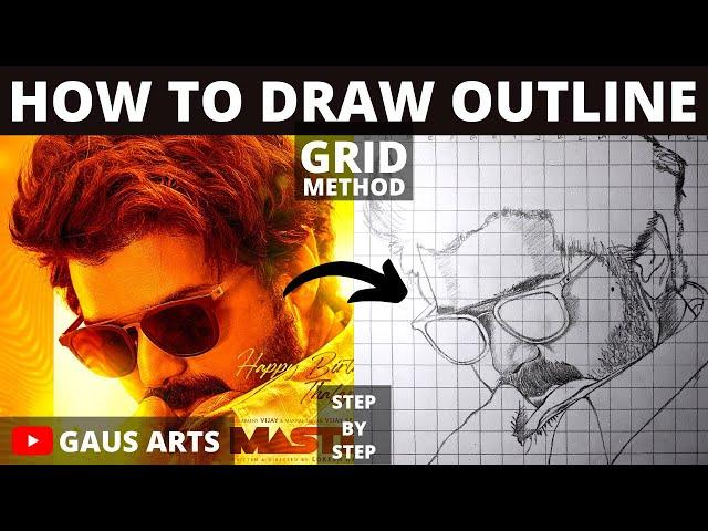 [தமிழ்] How to draw Vijay outline (MASTER #koluthungada) | Step-By-Step | Day 62 | Gaus Arts