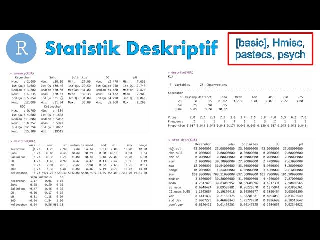 Statistik Deskriptif: summary dan packages (Hmisc, pastecs, psych) [Stat: Eps 1] School of R