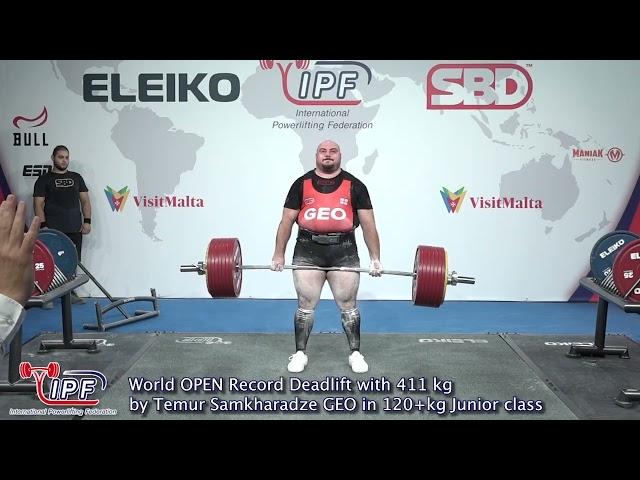 World OPEN Record Deadlift with 411 kg by Temur Samkharadze GEO in 120+kg Junior class