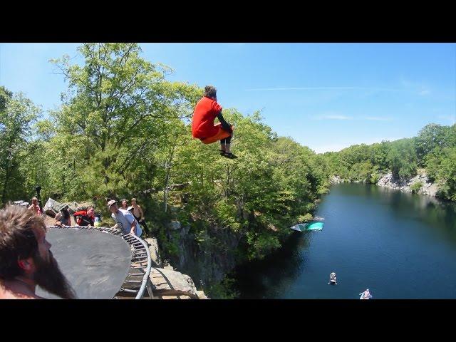 FAIL! 50 ft Belly Flop Off Trampoline