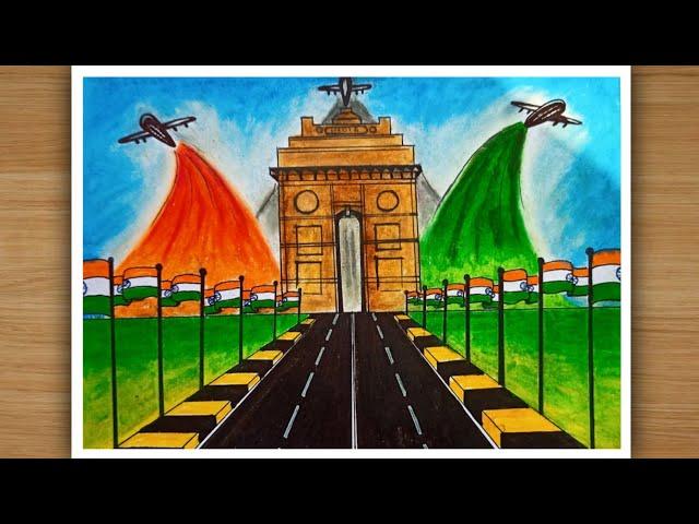 Republic day drawing easy with oil pastel|Independent day drawing easy| India gate drawing.