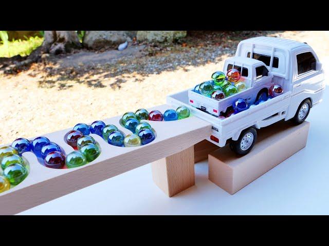 Marble Run Race ASMR 〇 HABA Double Wavy Slope & 3 Types of Trucks