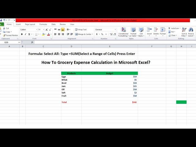 Expense Sheet Calculation in Microsoft Excel formula | SUM function in Microsoft Excel
