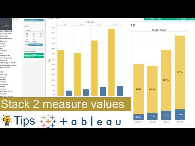 Stacked bar chart with 2 measures - Tableau Tips