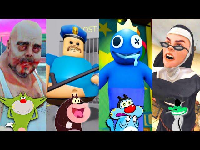 BARRY'S PRISON RUN vs RAINBOW FRIENDS vs MR MEAT 2 vs EVIL NUN 2 With Oggy Jack Bob Lambu