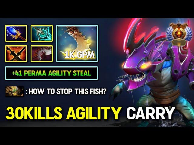 WTF 30KILLS AGILITY CARRY Slark 41Perma AGI Steal With Aghs Scepter + Disperser Build 7.37c DotA 2